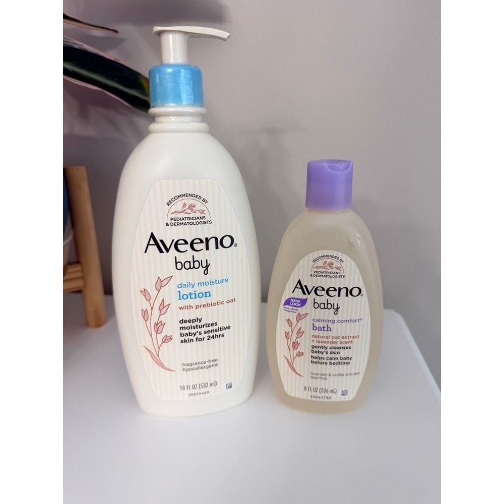 Aveeno Baby Lotion & Bath Set Infant 18oz 8oz White Purple NWT‎